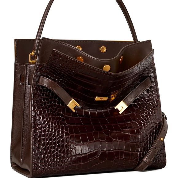 Tory Burch Handbags - Tory Burch Women's Lee Radziwill Double Bag Handbag Embossed Pumpernickel